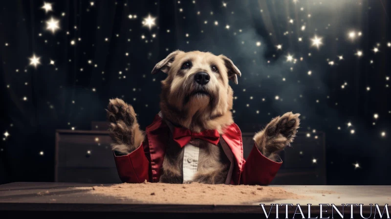 AI ART Starry Theatrical Canine Portrait in Red Attire