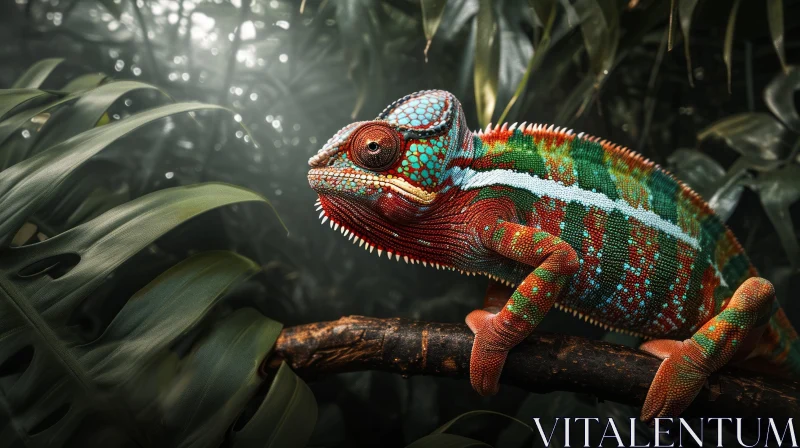 Vividly Colored Chameleon on Branch | Captivating Wildlife Art AI Image