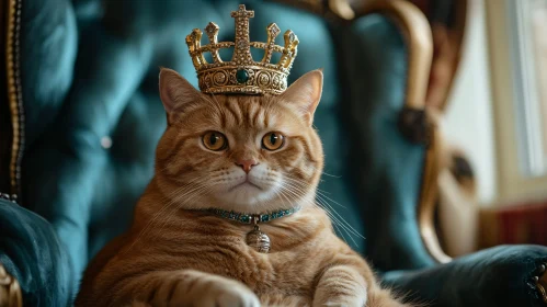 Royal Ginger Cat on Teal Throne