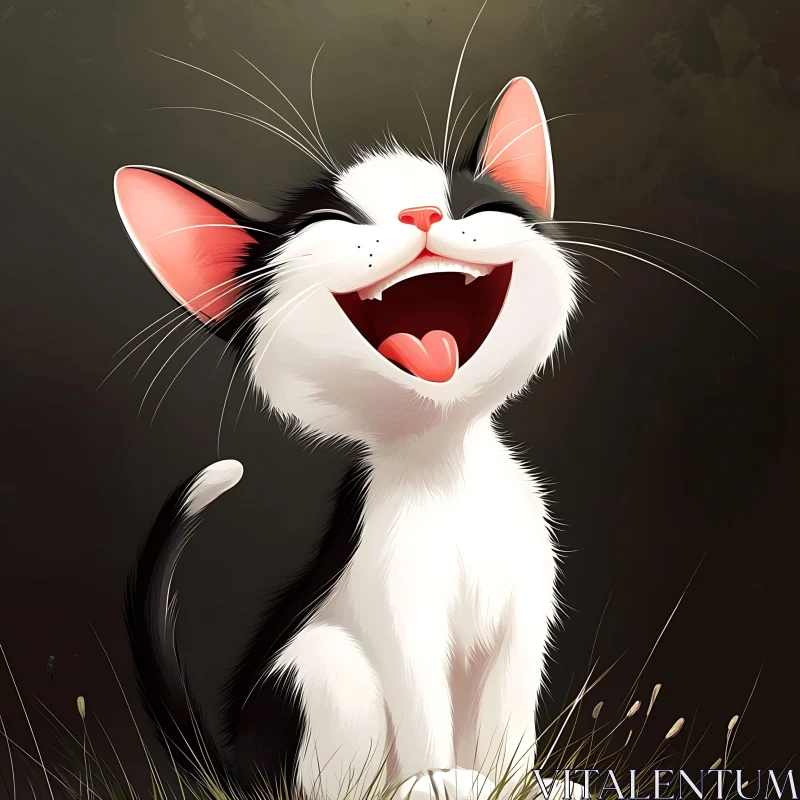 Happy Black and White Kitten Animation AI Image