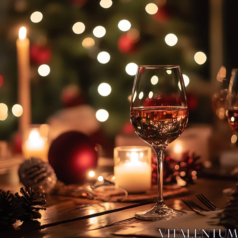 Holiday Table Setting with Wine and Candles AI Image