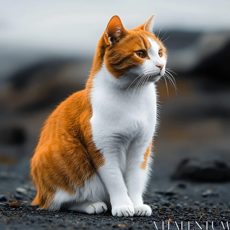 Graceful Orange and White Cat Sitting AI Image