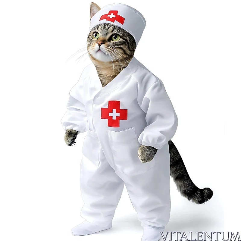 Adorable Cat in Nurse Uniform AI Image