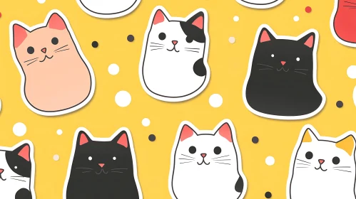 Playful Cat Illustrations with Dotted Background