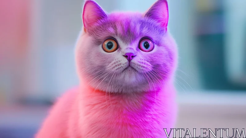 Neon-Colored Cat Portrait AI Image