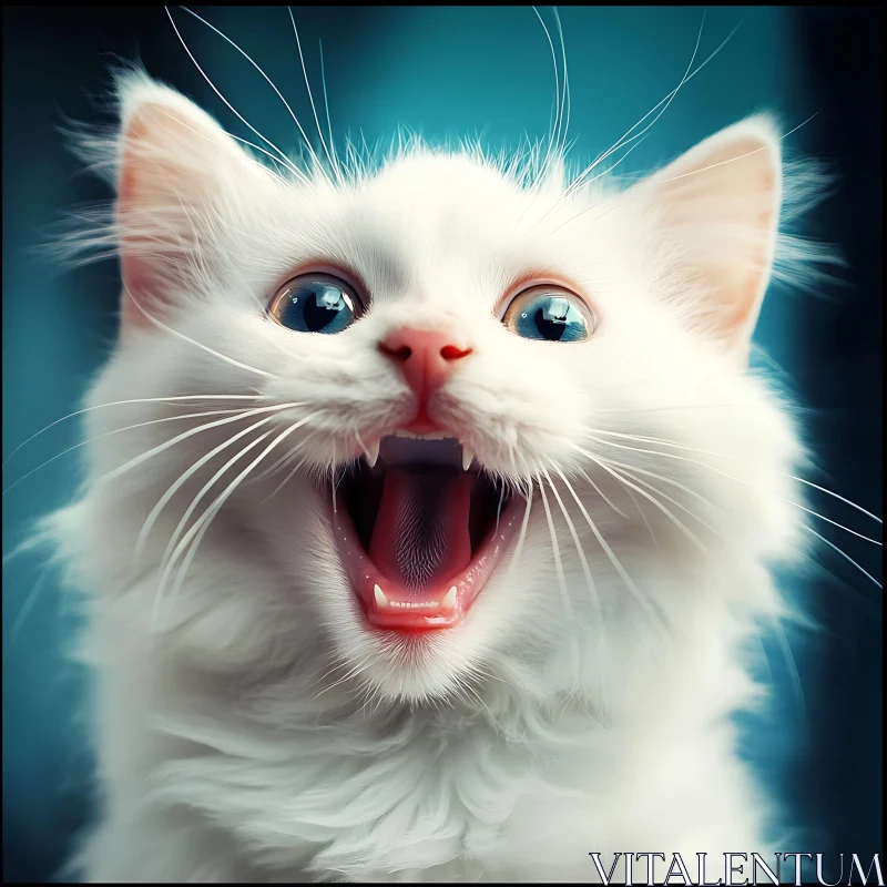 AI ART Charming White Kitten with Open Mouth