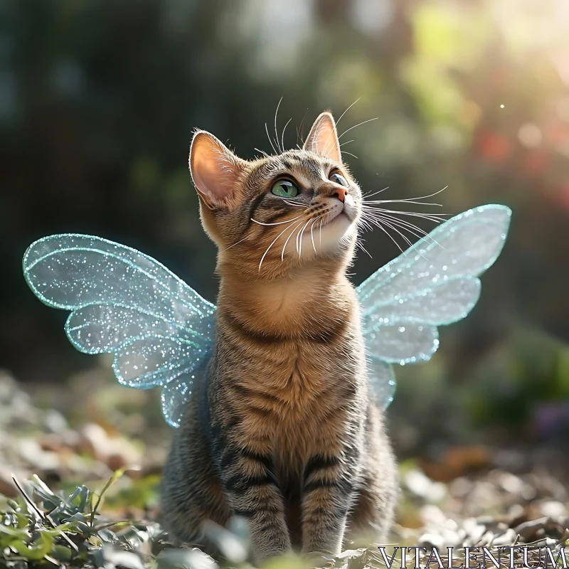 Whimsical Tabby Cat with Fairy Wings AI Image