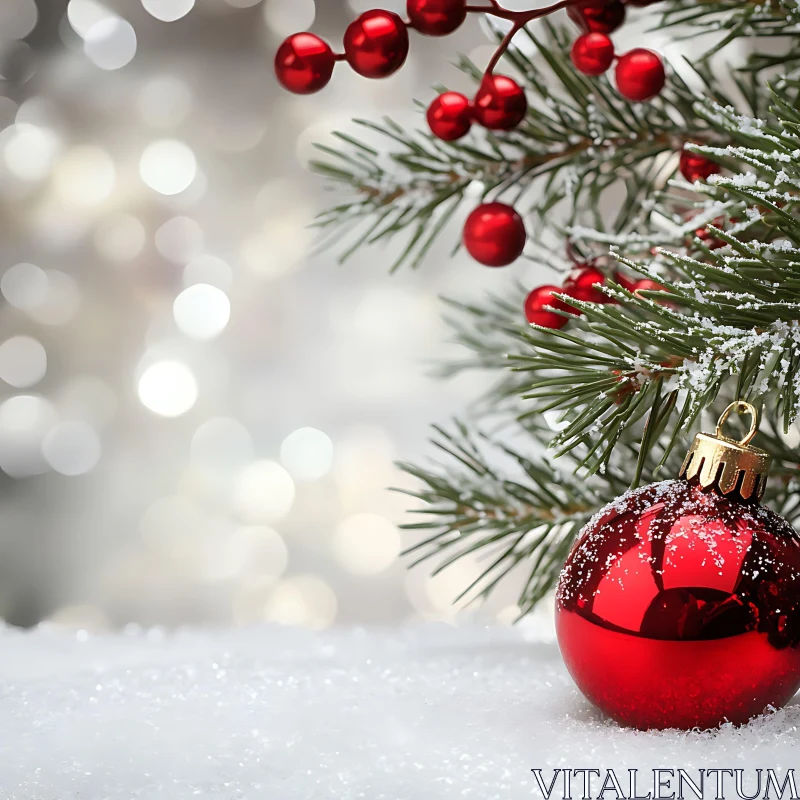 Christmas Tree Decoration with Red Ornaments AI Image