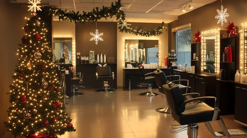 Christmas-Themed Salon Interior