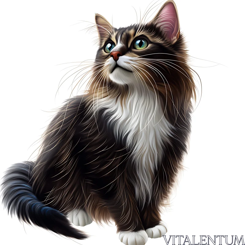 Elegant Cat with Bushy Fur and Green Eyes AI Image