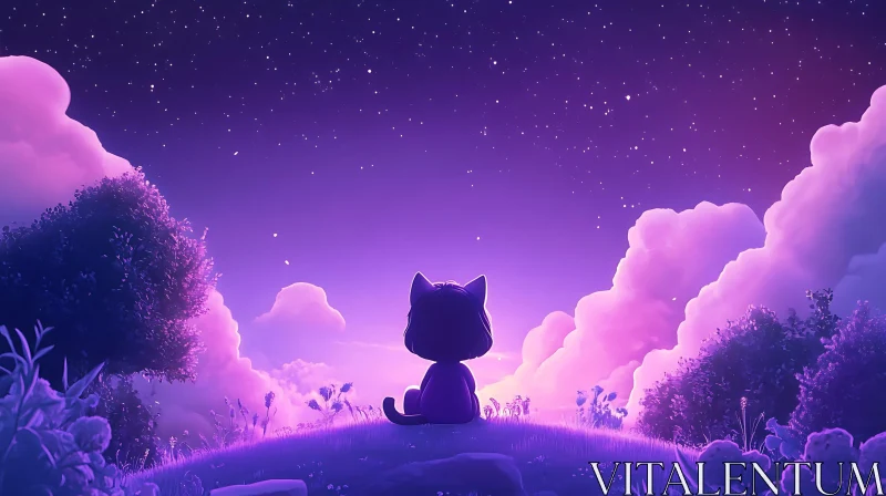 AI ART Cute Cartoon Under Purple Starry Sky