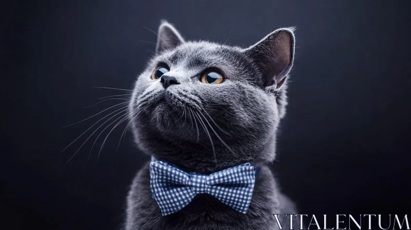 AI ART Grey Cat with Bowtie Portrait