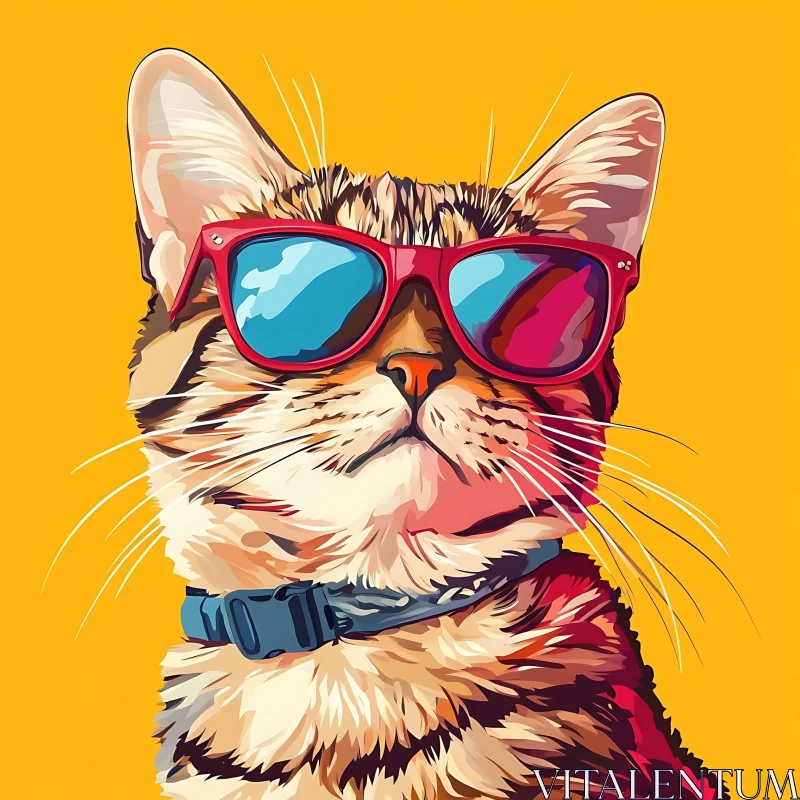 Cool Cat with Red Sunglasses AI Image