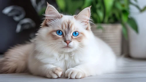 Graceful White Cat with Stunning Blue Eyes