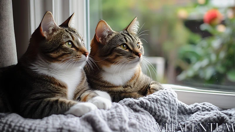 Curious Tabby Duo by the Window AI Image