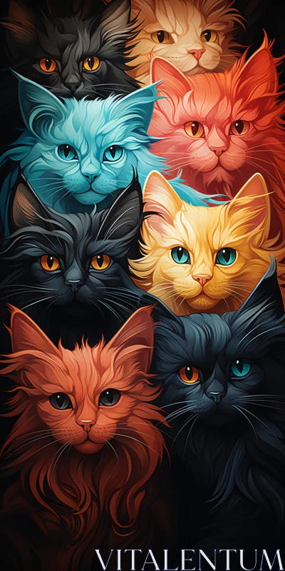 Vibrant Multi-Colored Cat Illustration AI Image