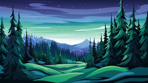 Emerald Blue Night Landscape: A Whistlerian Cabincore Depiction