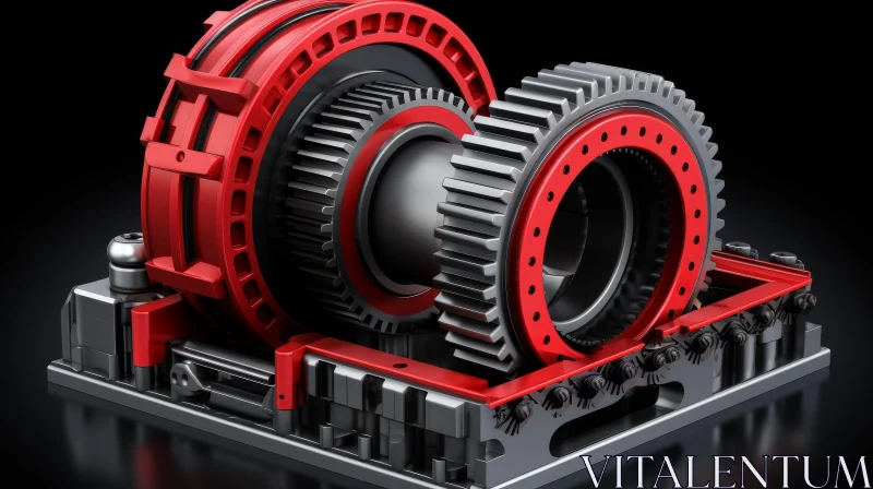 Intricate 3D Gear Mechanism with Red Accents AI Image