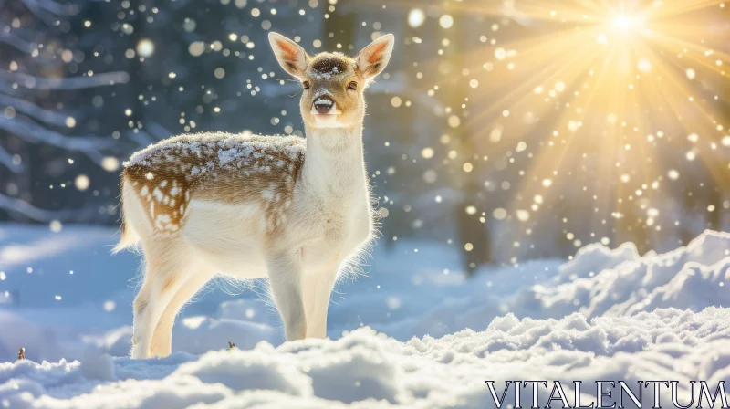 Majestic Deer Portrait in Snow | Serene Nature Photography AI Image