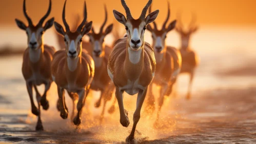Majestic Herd of Antelopes Running in a River