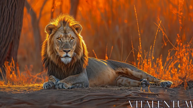 Majestic Lion in the Savanna: A Captivating Wildlife Photograph AI Image