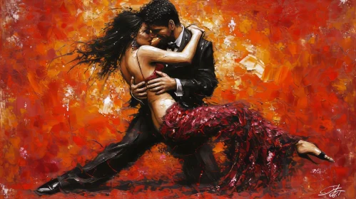 Passionate Dance: Intense Oil Painting of a Couple