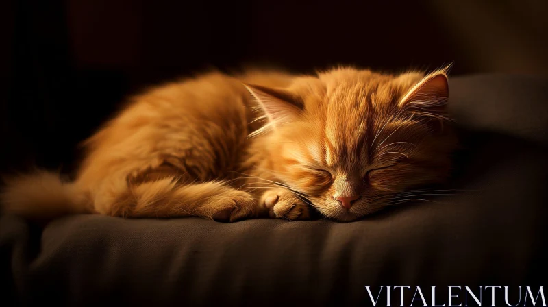 AI ART Peaceful Sleeping Orange Cat on Gray Blanket