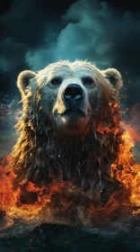 Polar Bear in Fiery Waters: An Intense Portrayal
