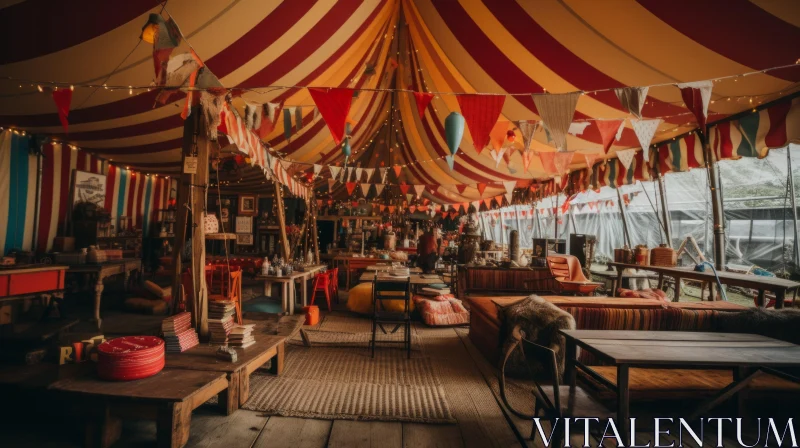 Vintage Aesthetic Circus Tent Scene at Summer Festival AI Image