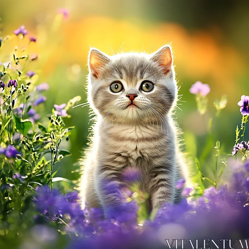 Kitten in a Flower Field AI Image