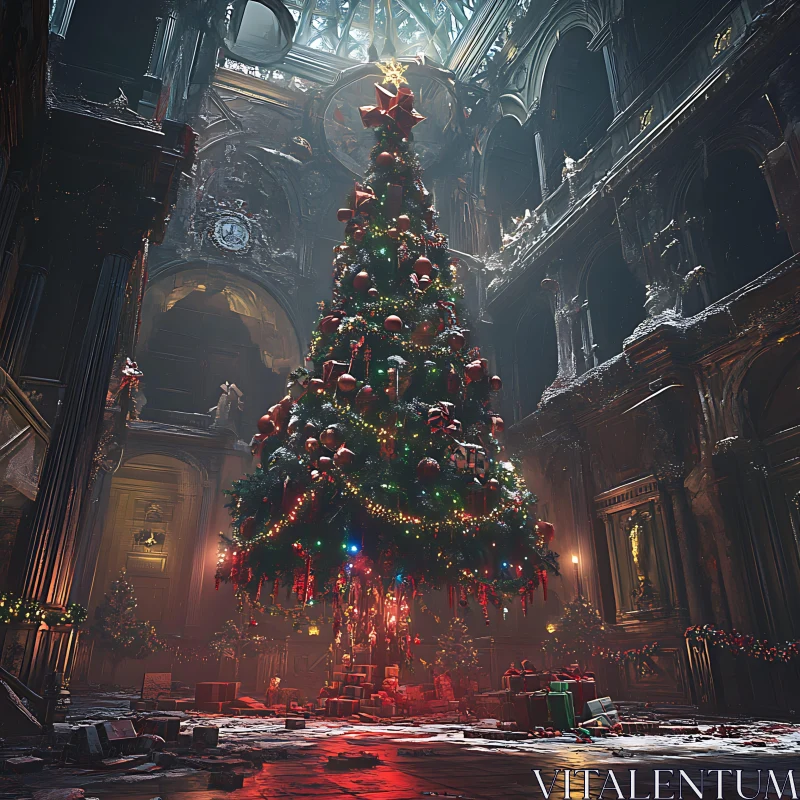 Opulent Christmas Decoration in Grand Hall AI Image