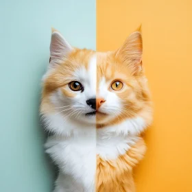 Symmetrical Cat Face with Distinct Background Colors