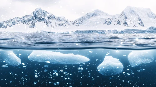 Arctic Mountain Range with Submerged Ice Chunks