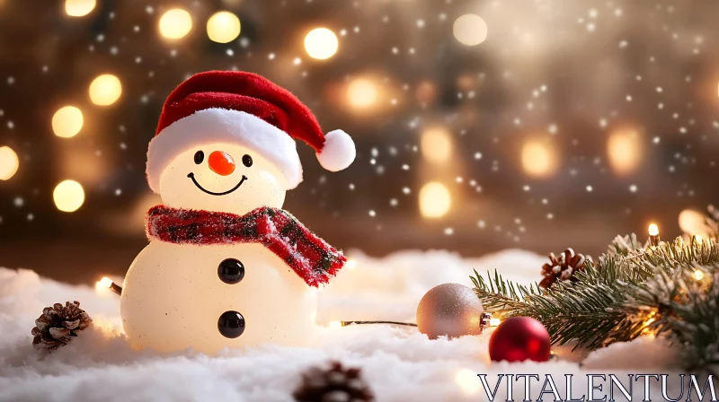 Smiling Snowman with Holiday Decorations AI Image