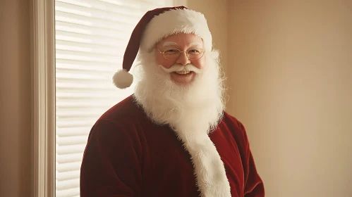 Smiling Santa Claus in Red Suit