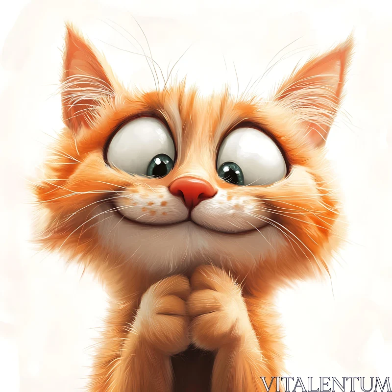 Cute Orange Kitten Digital Painting AI Image