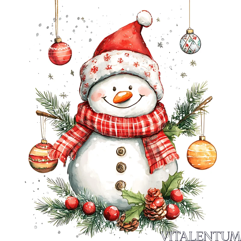 Festive Snowman and Holiday Ornaments AI Image