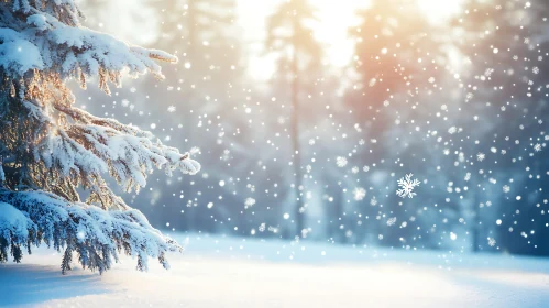 Peaceful Winter Forest with Snowfall