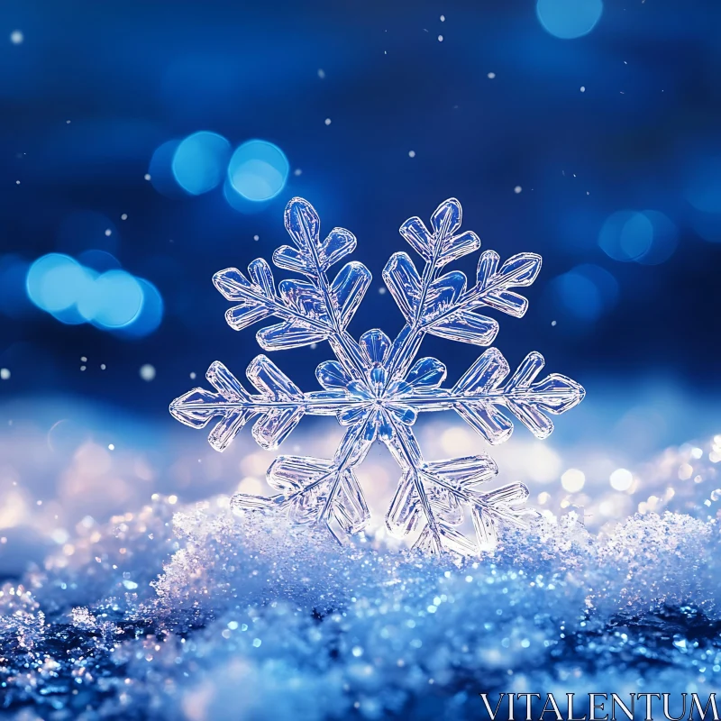 Close-Up Winter Snowflake Crystal AI Image