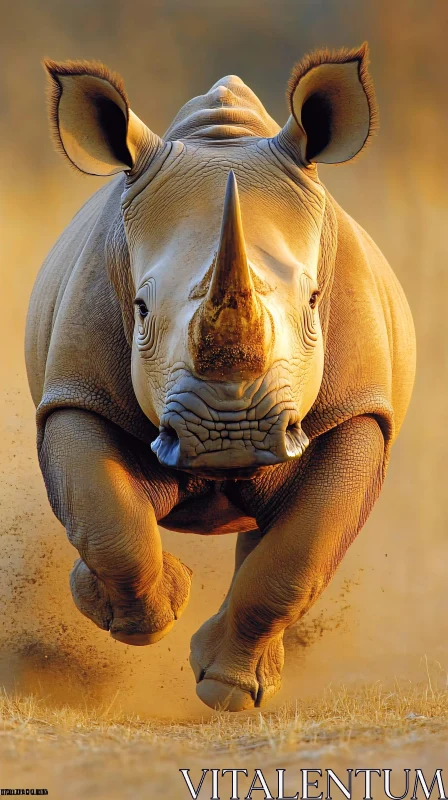 Charging Rhinoceros in Golden Light AI Image