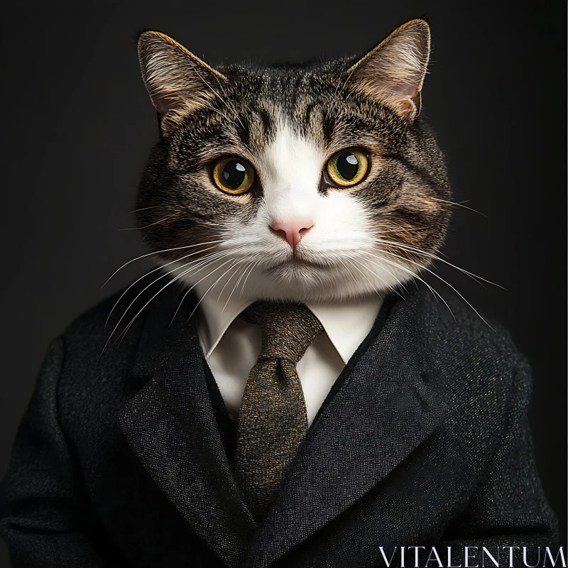 Formal Cat Wearing Suit and Tie AI Image