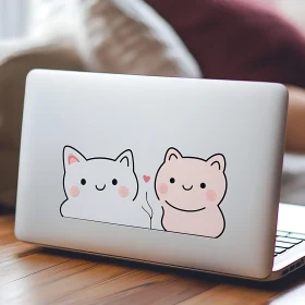 Adorable Cat Sticker on Laptop