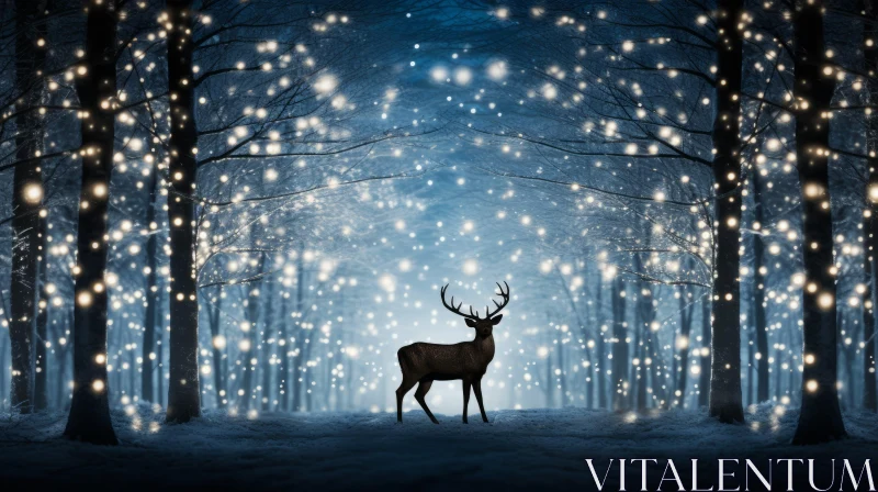 Captivating Forest Scene with a Graceful Deer and Colorful Lights AI Image