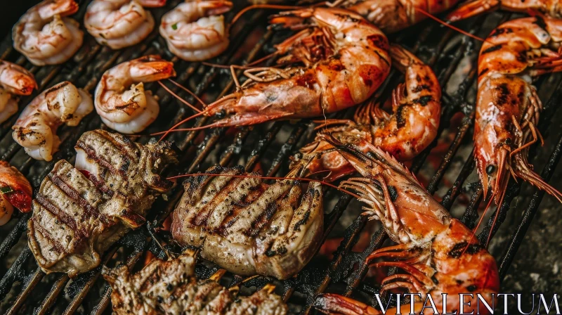 Close-Up Grill Image with Meat and Seafood AI Image