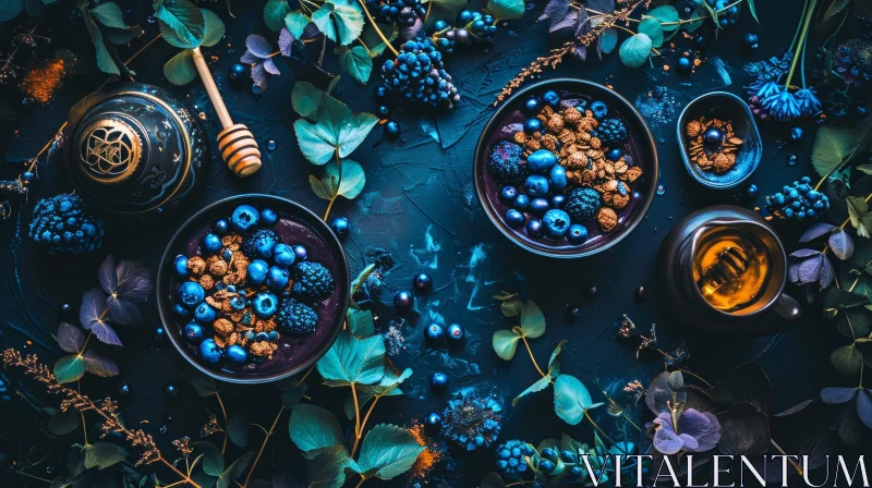 Delicious Acai Berry Smoothie with Granola and Blueberries AI Image