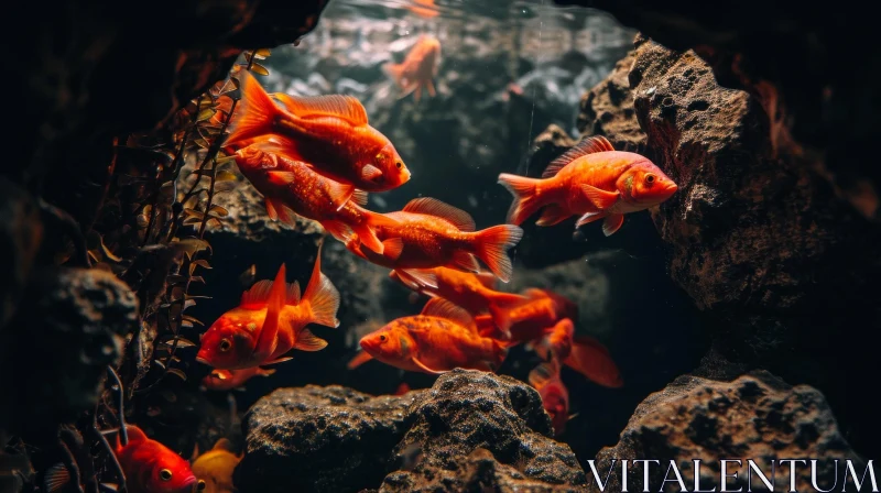 Enchanting Goldfish Swimming in a Dark Pond - Nature Art AI Image