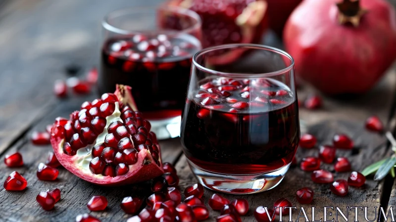 Exquisite Pomegranate Juice on Wooden Table - Artful Still Life AI Image