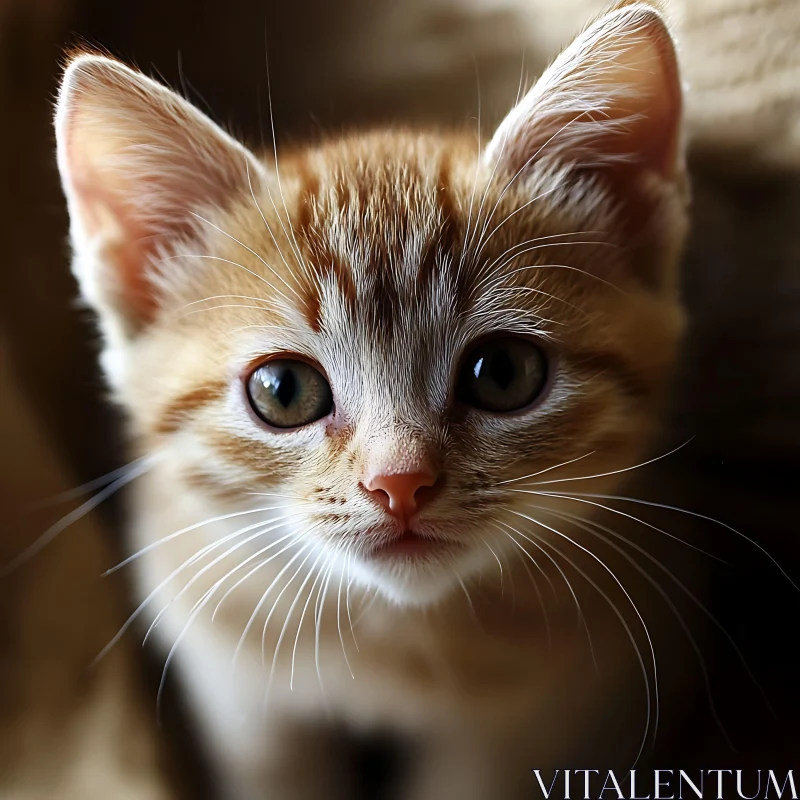 Cute Ginger Kitten with Whiskers and Big Eyes AI Image