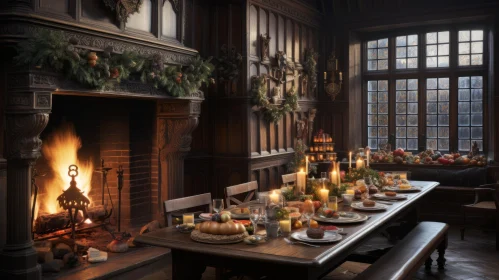 Festive Christmas Dining Room with Fireplace | Cozy Medieval-inspired Decor