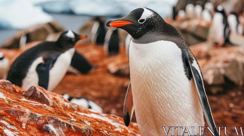 Gentoo Penguin Close-Up on Rocky Beach AI Image